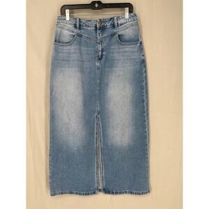 Fashion Nova Skirt Womens Large Denim Midi Slit High Rise Western Boho